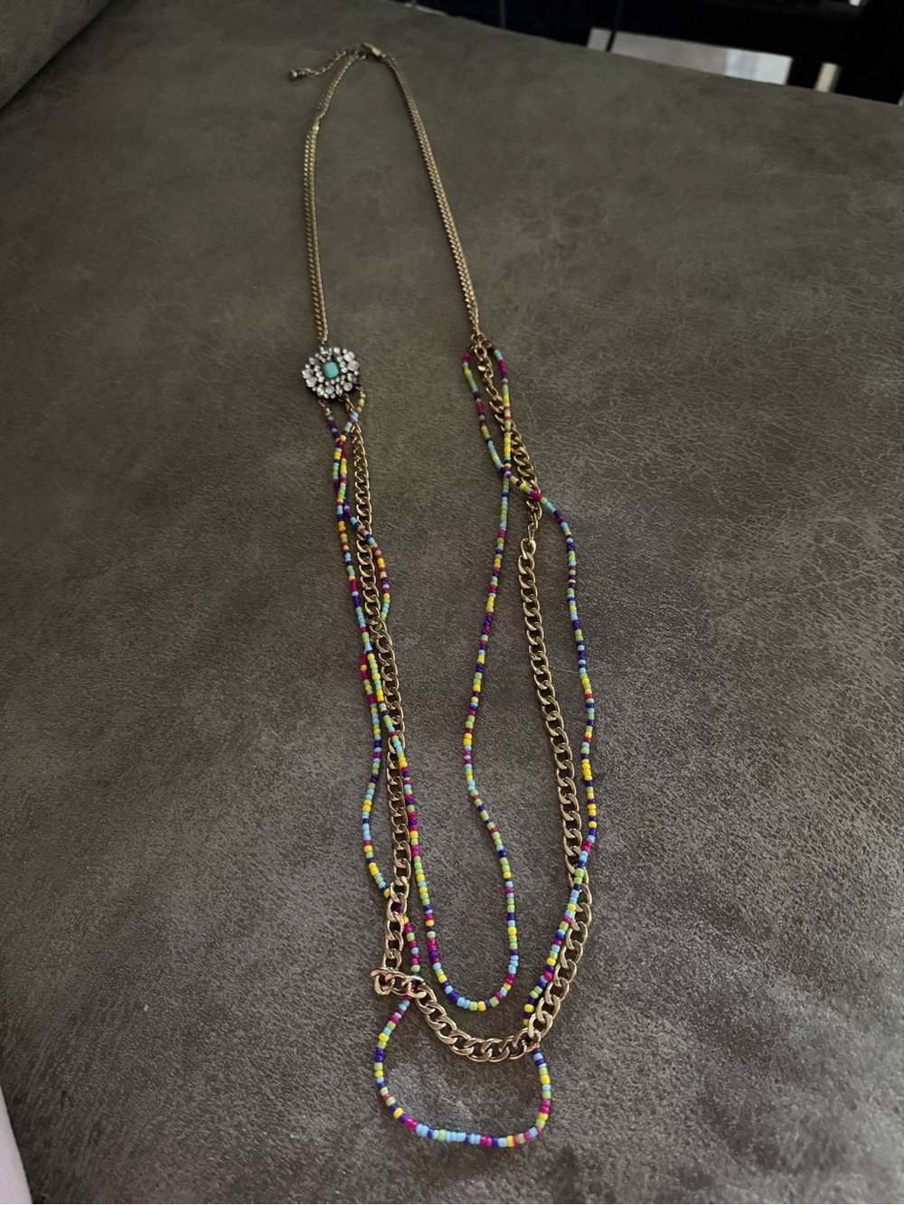 Multicolor Beaded Layered Gold-Tone Necklace